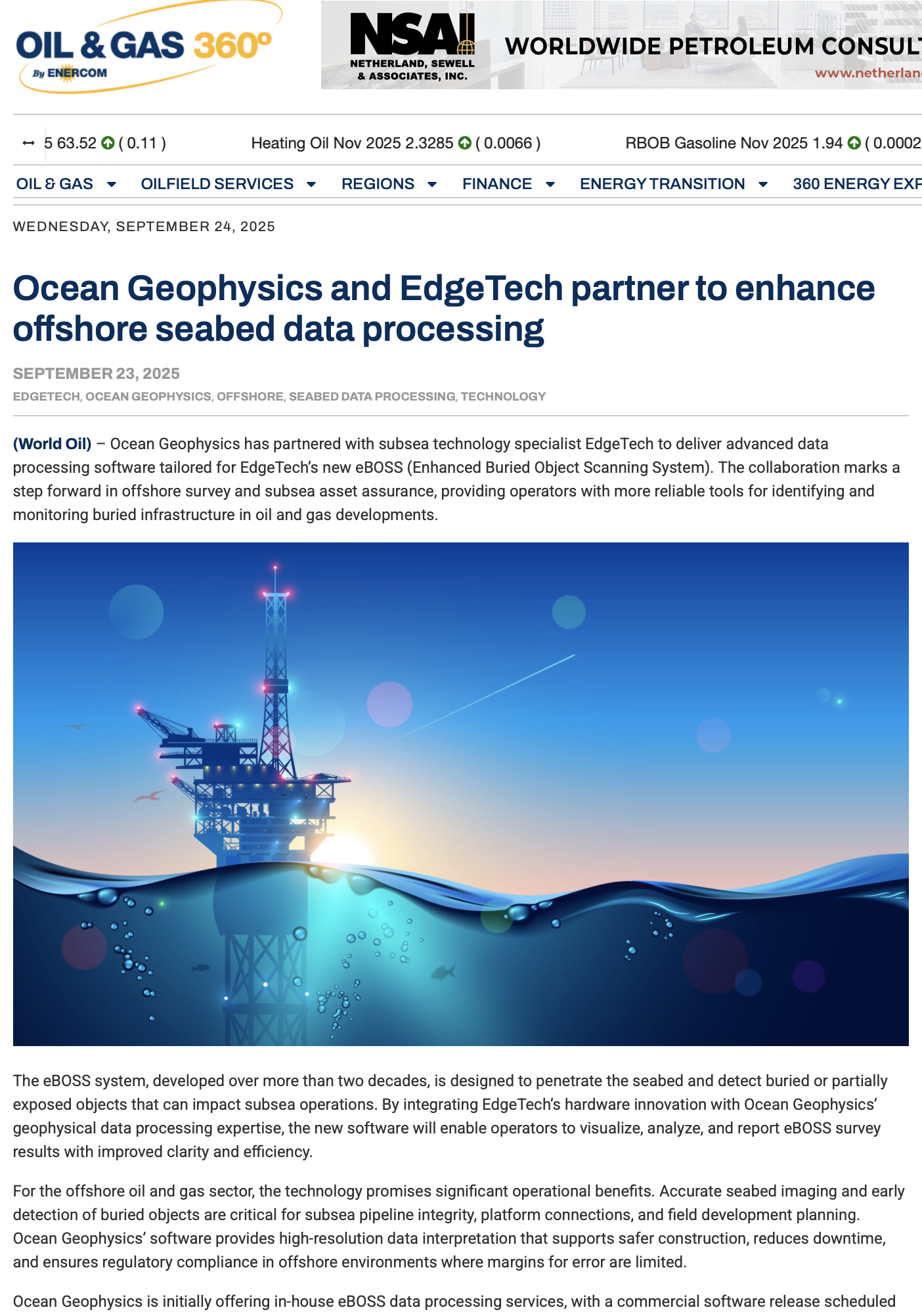 Ocean Geophysics and EdgeTech partner